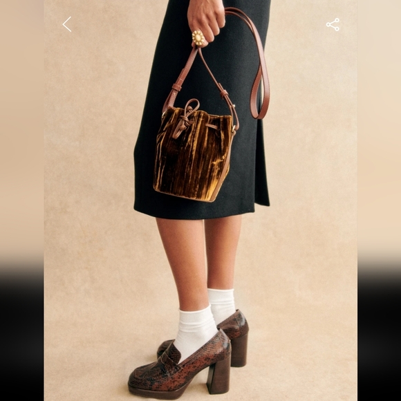 Sezane Handbags - Sezane Farrow Camel Velvet Micro Bucket Bag
